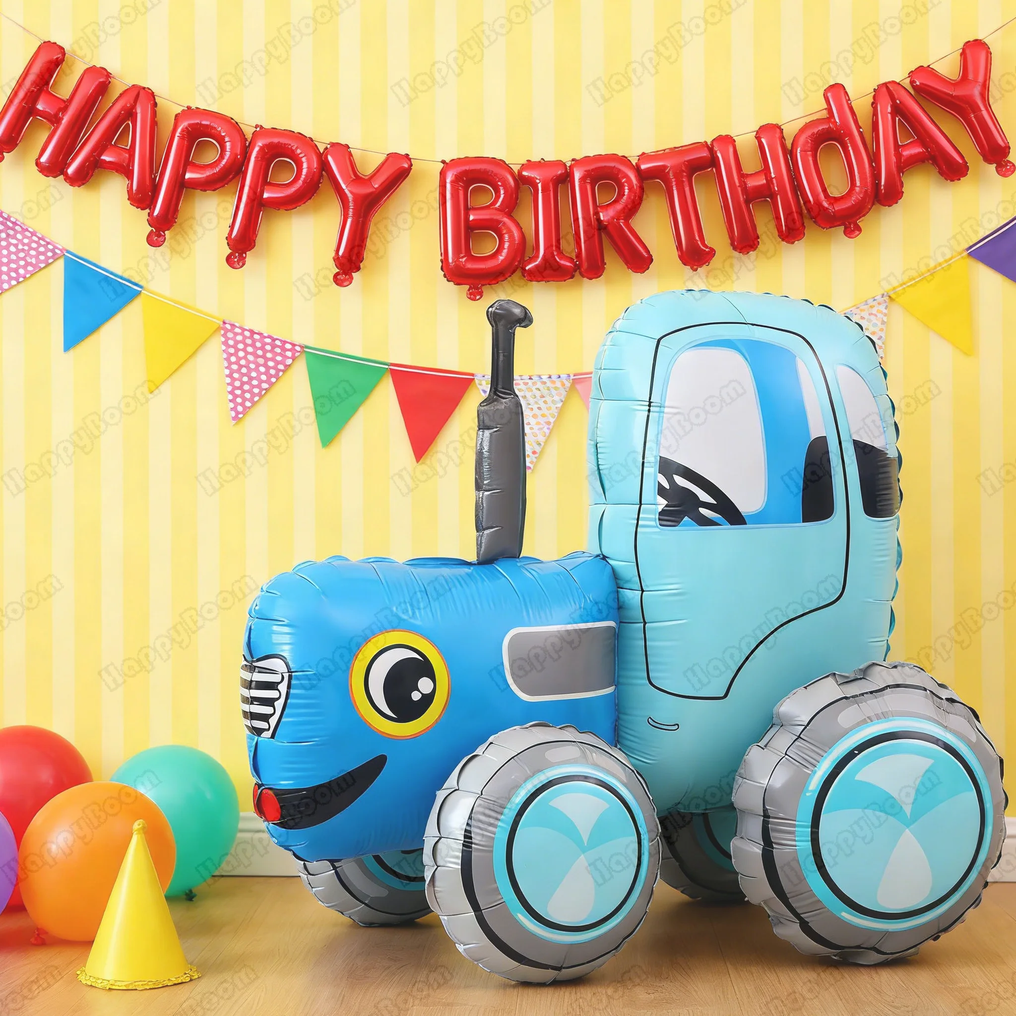 1pc Assembled Button Blue Tractor Shaped Foil Balloon Birthday Party Atmosphere Decoration Farm Theme Party Decoration Supplies