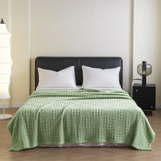 Solid Color Waffle Jacquard Blanket Multi-Functional Comfortable Cotton Velvet Blanket Nap Blanket for Home, Office, Sofa 4