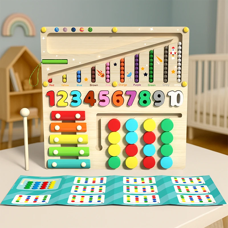 

Early Education Montessori Teaching Aids Multi-function Magnetic Four-in-one Educational Beads Maze Baby Children Wooden Toys