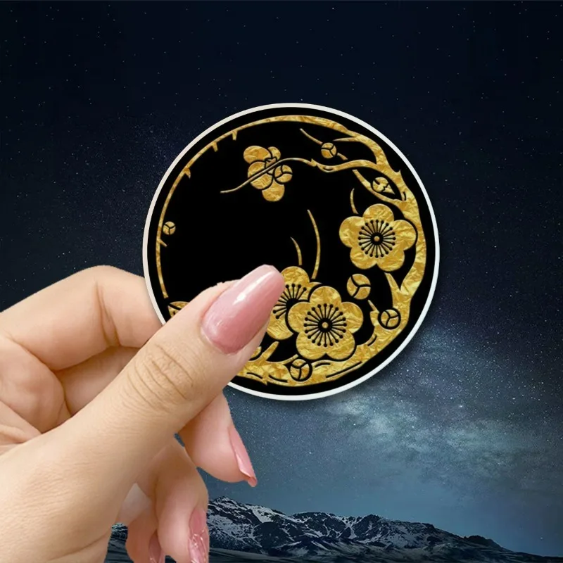 2D Flat Japanese Plum Blossom Round Vinyl Sticker, Waterproof Decal For Laptop, Motorcycle, Helmet, Fridge Decor, Holiday Gift