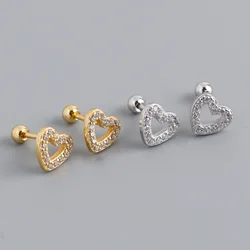 New In 2pcs Stainless Steel Small Heart Piercing Stud Earring For Women Mini Zircon Tiny Cartilage Tragus Earring Jewelry