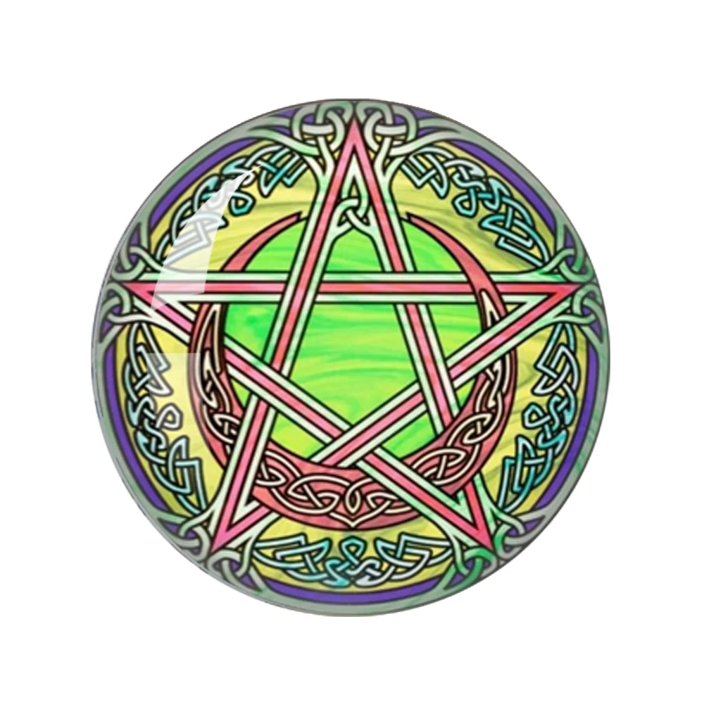 Hot sale 12pcs 12mm-40mm Occult Wiccan Pentagram Wicca Handmade Photo Glass Drop Style Cabochons Jewelry Making Findings