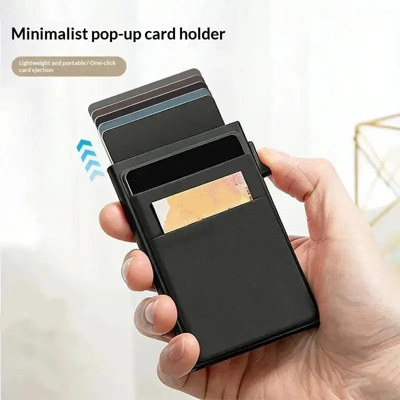 Simple Wallet Card Cover Aluminum Alloy Side Card Push Bag Automatic Large-Capacity Anti-Theft Brush Metal Box Wallet Card Clip
