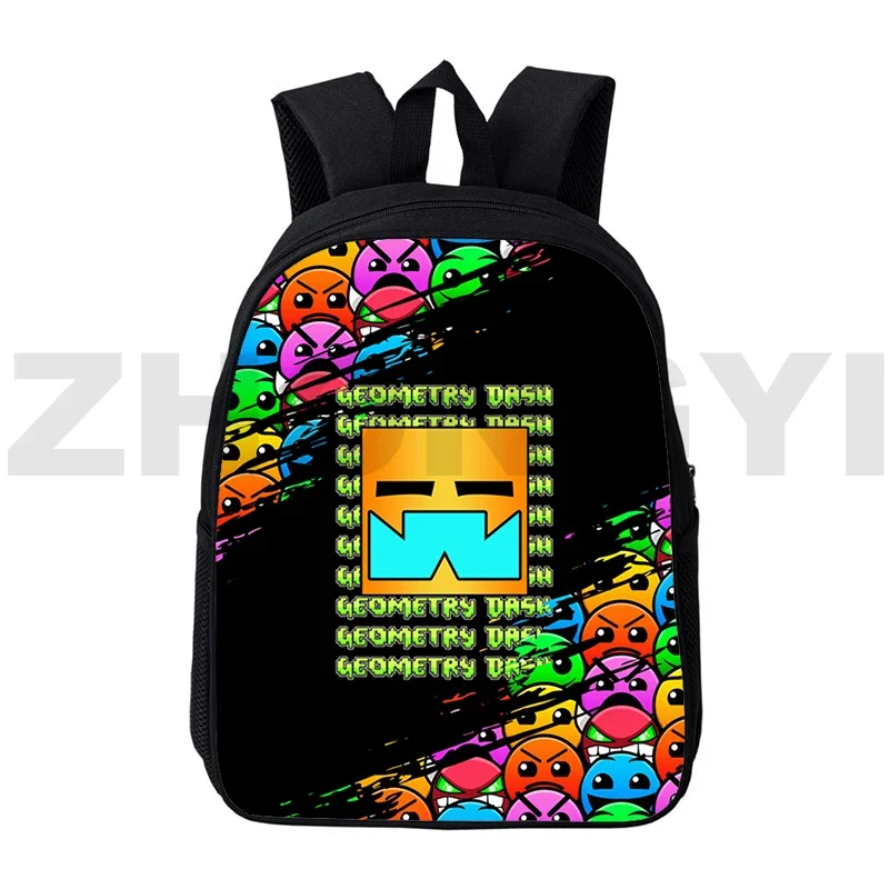 Hot Angry Geometry Dash 3D Print Backpack Women Daily Travel Bag 12/16 Inch School Back Pack for Boys Girls Cute Cartoon Packbag