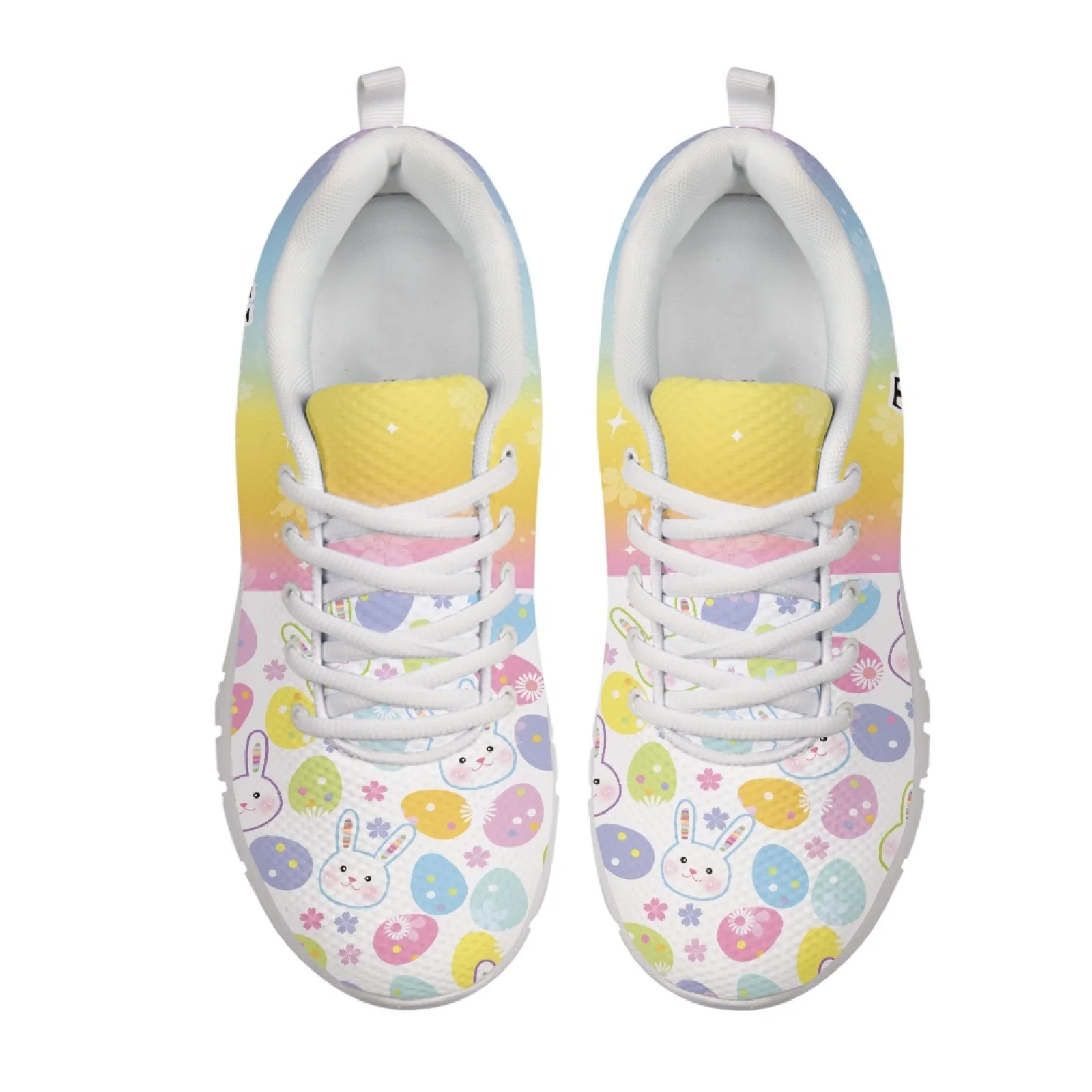 Coloranimal Easter Walking Sneakers Featuring Bunny Egg, Mesh EVA Sole Breathable Shoes for Women, Casual for Travel Camping