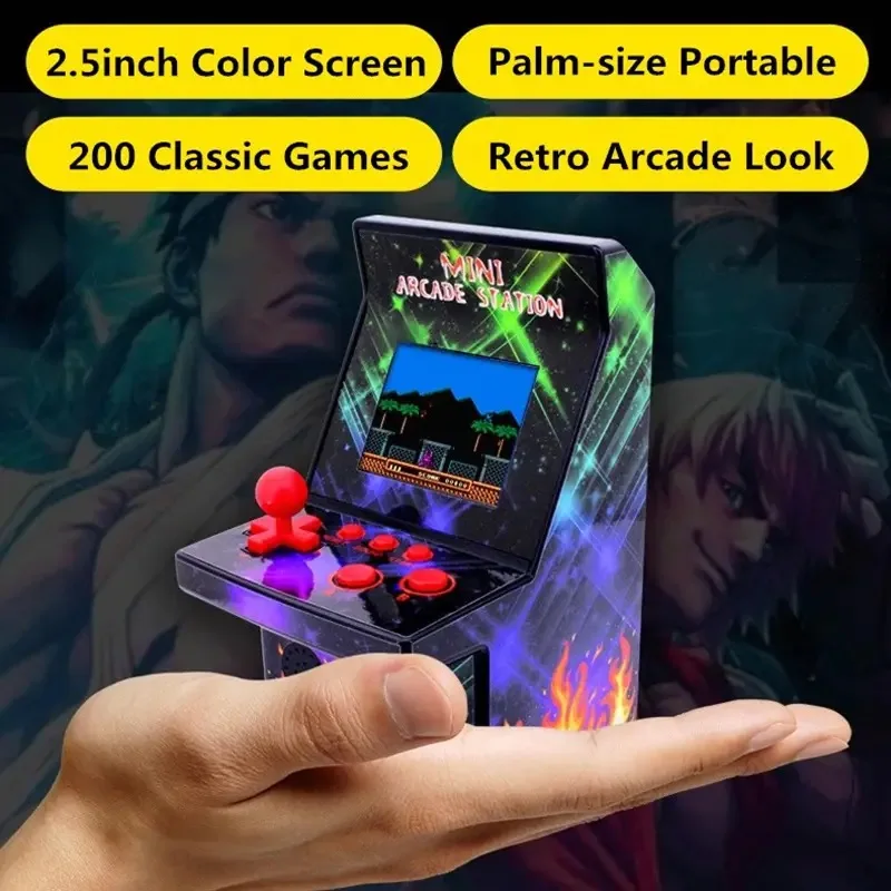 Mini Station d'arcade, Machine de jeu 8 bits, 200 jeux intégrés, écran TFT 2.5 pouces, Console de jeu portable, cadeau pour enfant