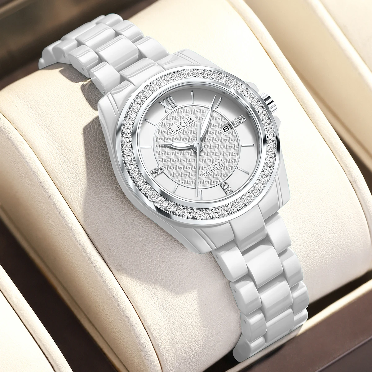 LIGE Classic Luxury Woman Watch Elegant Casual Fashion Calendar Ceramic Strap Waterproof Luminous Quartz Ladies Wristwatch Gifts