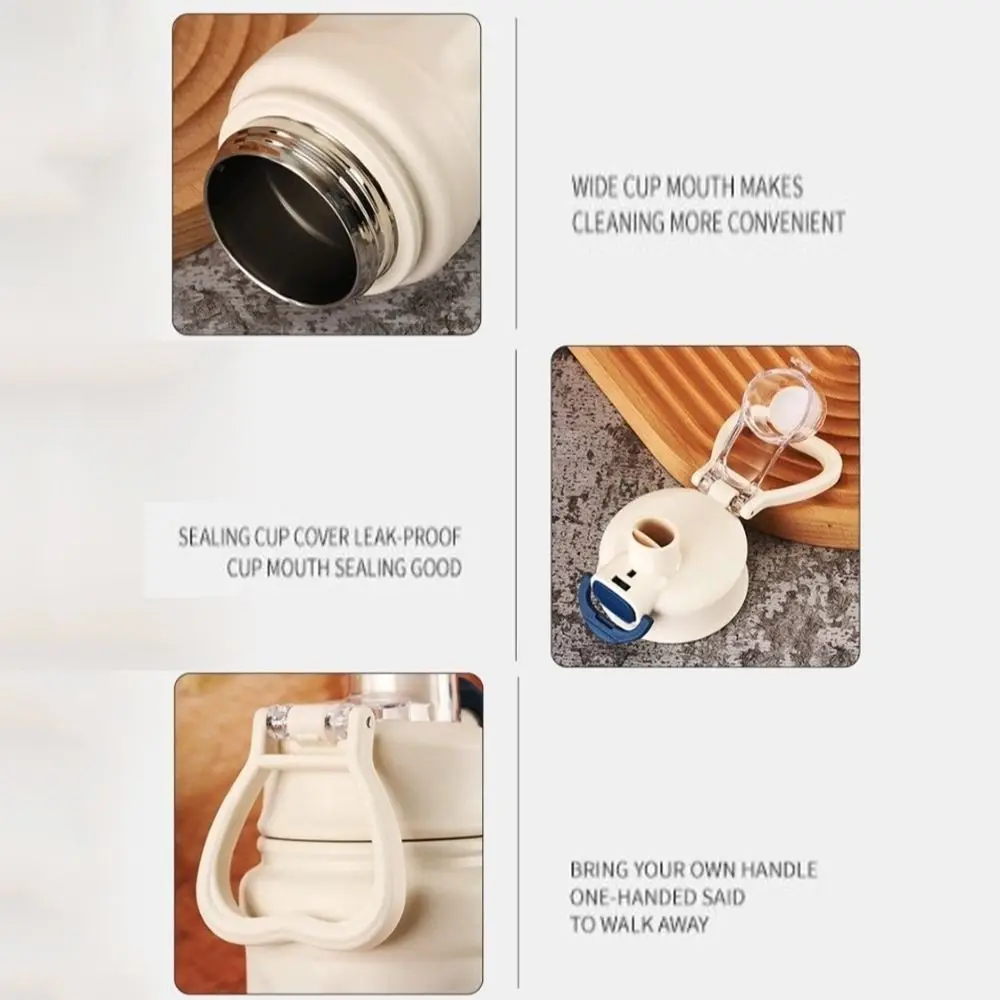 

316 Stainless Steel Thermos Cup Large Capacity with Straw Insulated Water Bottle 800ml Portable Handle Sports Drinking Cup