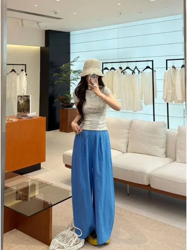 

plus Size Wide Leg Pants High Waist Conceal Meat Straight Casual Thin Summer Long Women's Clothing Casual High Waist Pants