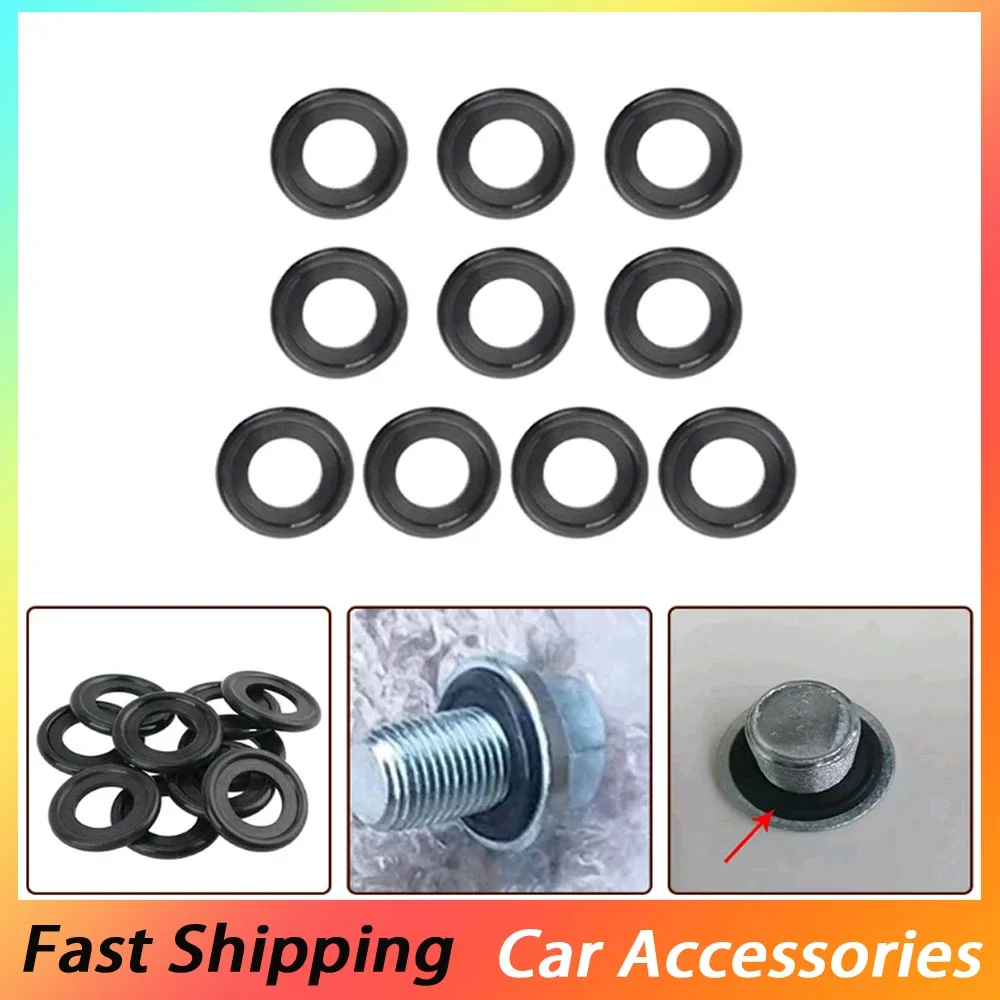 

10pcs Black Car Oil Drain Plug Gaskets Auto Screw Sealing Gasket Car Engine Clips Pad Car Accessories for 12616850 3536966
