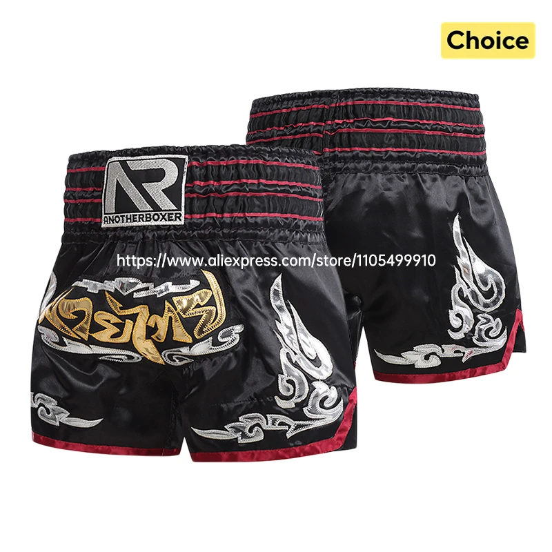 Retro Muay Thai Shorts Klassische Kickbox-Shorts Stilvolle Bestickte Boxtrainingshose Kampfsport-Trainings- und Wettkampfausrüstung