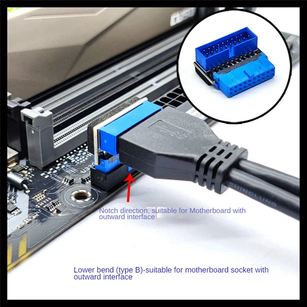 USB-Header-Adapter USB 3. 0 Gen1 19-polige/20-polige Buchse 90-Grad-Lenkbogen Konverter DIY Desktop-Motherboard b