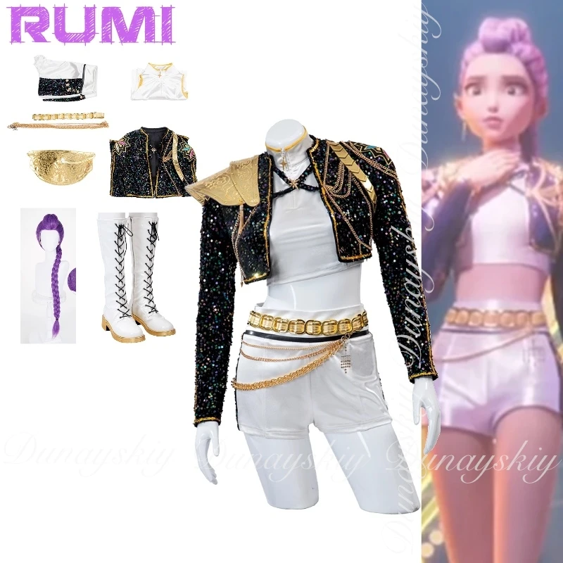 

KPop Охотники на демонов Фильм Зои Руми и Мира Косплей с черной поющей одеждой в стиле панк Три персонажа Косплей Костюм Все комплекты