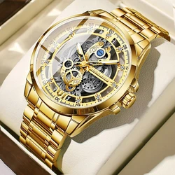 BINBOND Men's Watches Trend Fashion Original Quartz Watch for Man Gear Second Hand Hollowed Out Dial Waterproof Wirstwatch