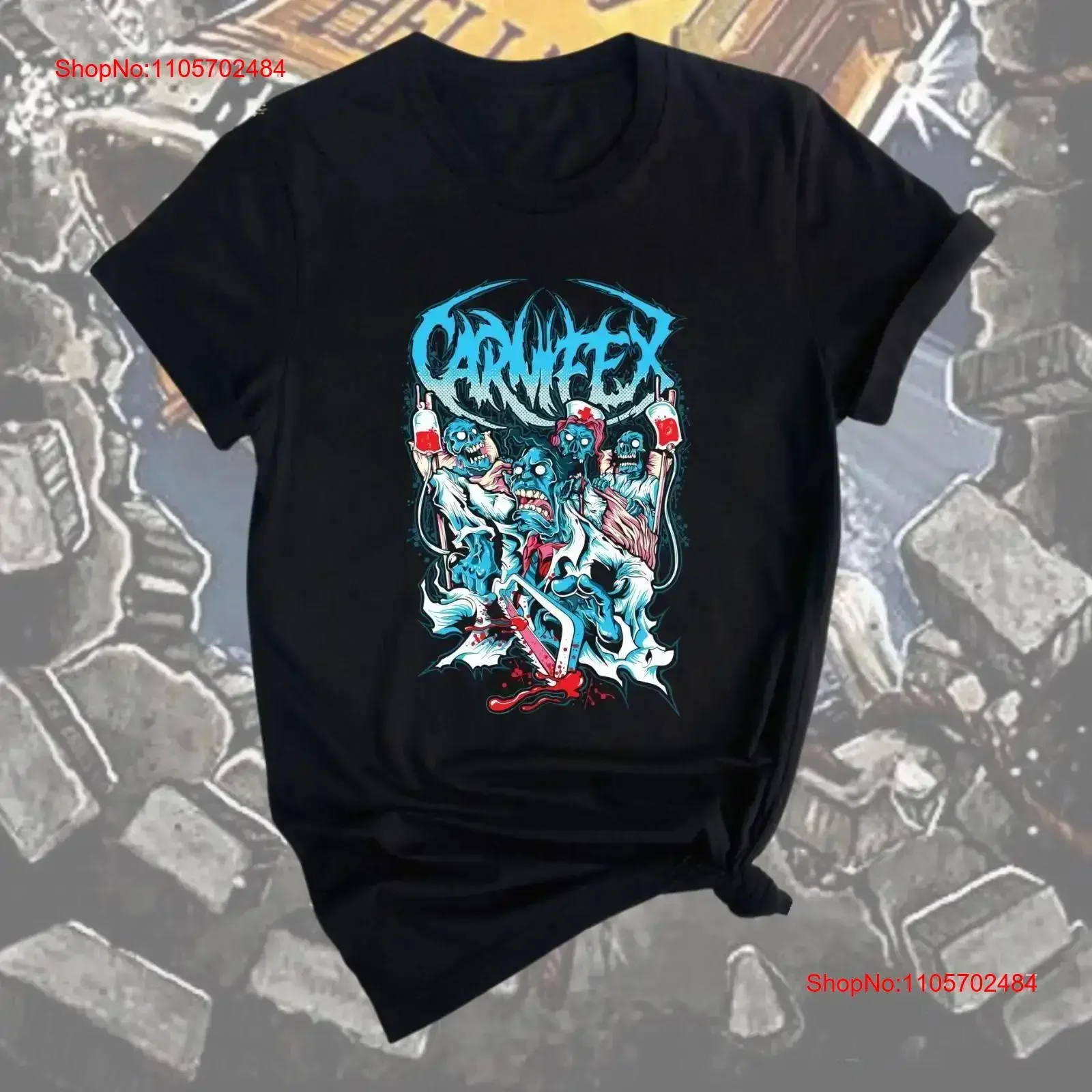 Carnifex Deathcore T shirt Design Featuring Brutal Artwork Intense Energy and Dark Aggressive Band Imagery vintage Washed