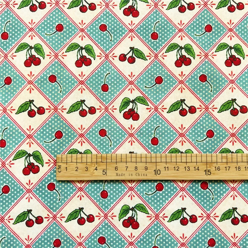 45x145cm Vintage cherry 100% Cotton Fabric Vintage Floral Material Patchwork Sewing Quilt Needlework DIY Cloth