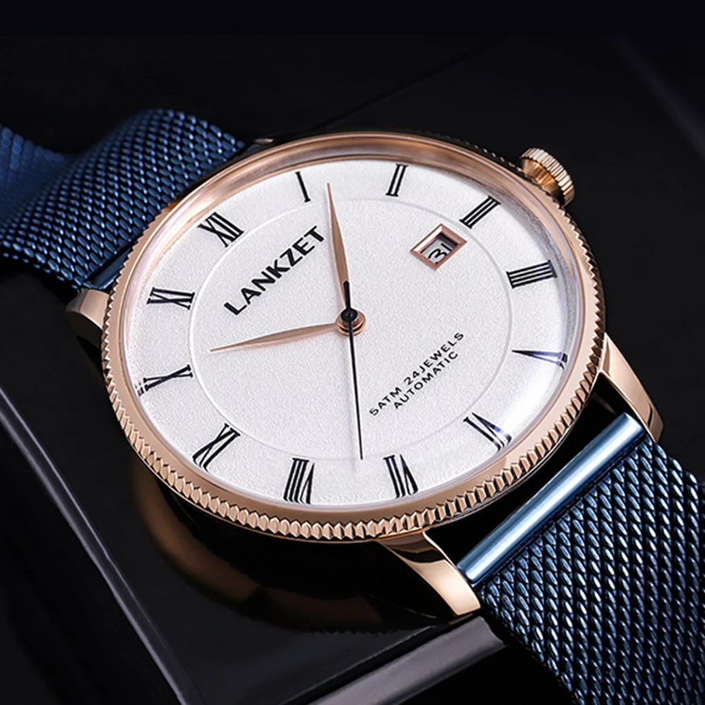 Luxury Dress Watch Men Automatic Mechanical Wristwatches 40mm Business Watches Stainless Steel 5bar Waterproof Clocks LANKZET