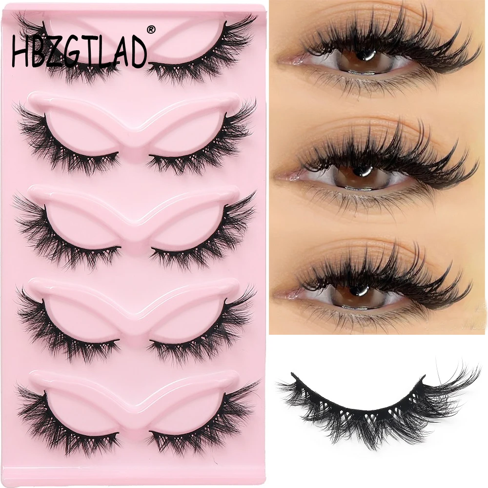 New 3D Cat Eye Lashes 5 Pairs Faux Mink Eyelashes Fluffy Soft Wispy Natural long Manga Reusable Eyelashs Make Fake Lashes Makeup