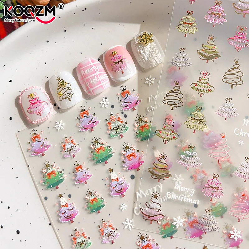 High Quality Christmas Tree Rabbit Nail Art Stickers 3D Cartoon Nail Decor Decals Fashion Nail Decoration Stickers Gifts