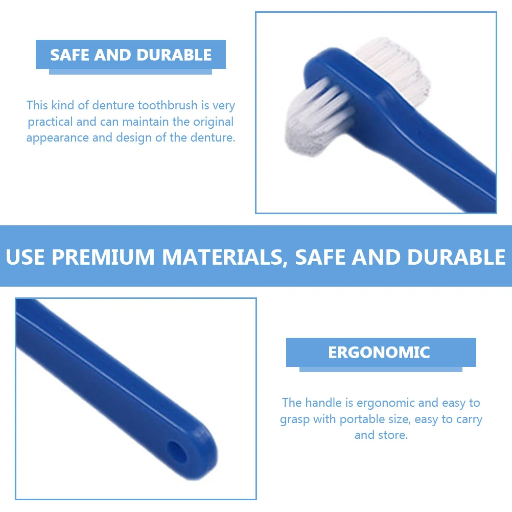 2Pcs Denture Toothbrush Comfortable Grip Portable Double Head Brush Small Angled Bristles Clean Partial Semi Full Dentures
