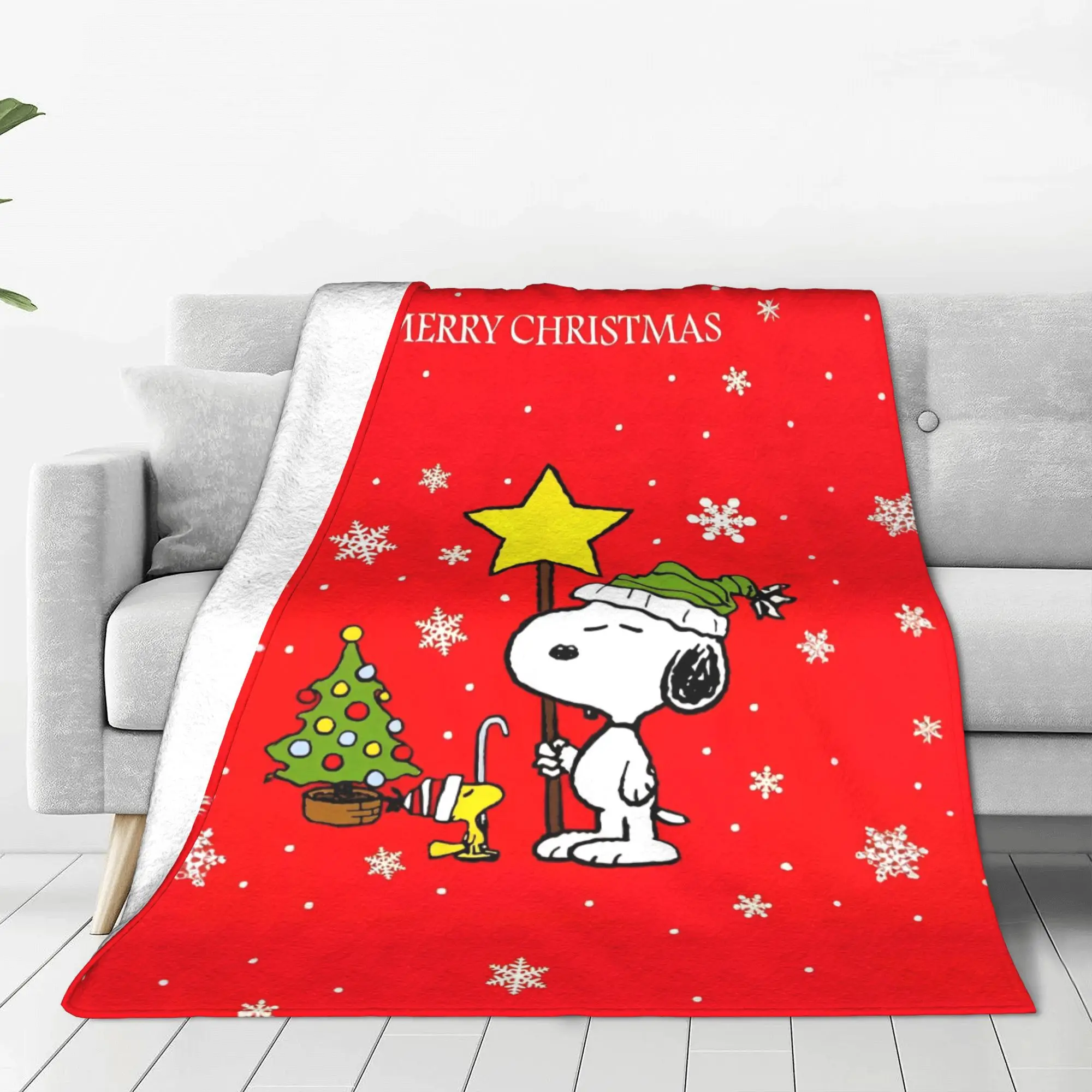 Cute Cartoon Snoopy Blanket Fleece Spring Autumn Christmas Breathable Super Soft Throw Blanket for Bedding Office Rug Piece