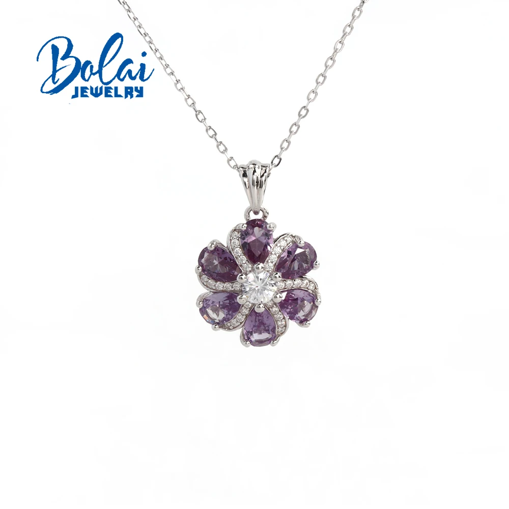 925 Sterling Silver Flower Necklace Created Color Change Synthetic Alexander Nano Pear Pendant Jewelry for Women Party