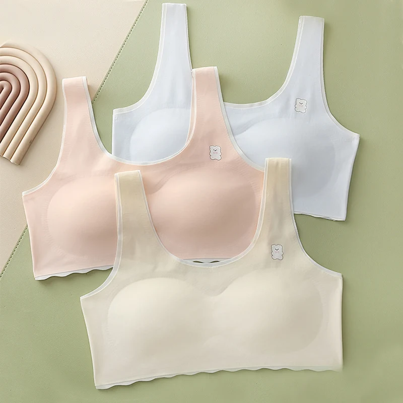 8-16Year Girl Bra With Latex Pads Summer Ice Silk Underwear Teenages Kids Sport Training Bra Student Children Lingerie Tank Tops