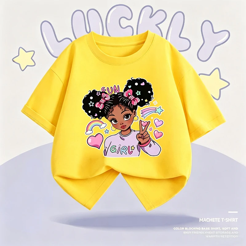 Summer Children's  Cartoon Beauty Girl Printing Short Sleeve T-shirts Pullover Basic T-shirt Baby Kid's Looses Chic Tees Tops