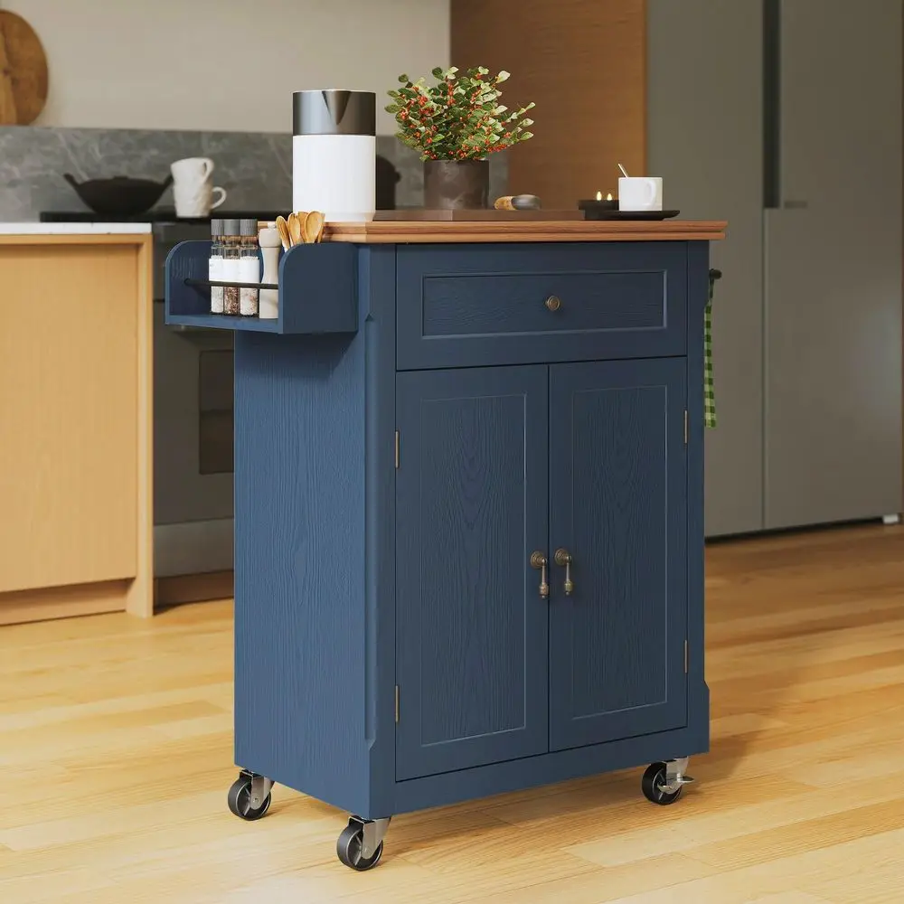 

26 Small Kitchen Island, Vintage Wood Rolling Kitchen Island Cart with Storage Cabinet and Drawer, Kitchen Cart on Wheels with