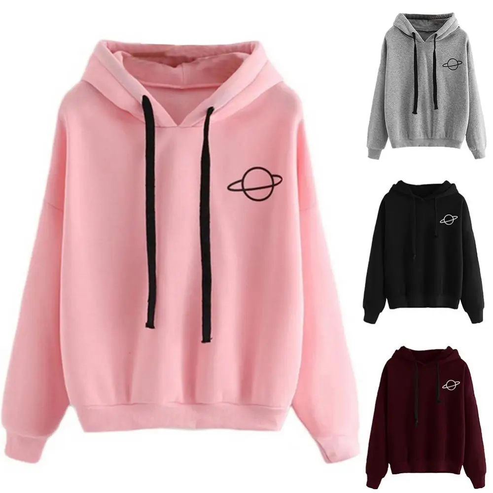 

Drawstring Autumn Hooded Long Sleeve Loose Sweatshirt Casual Winter Women Print Women's Clothing