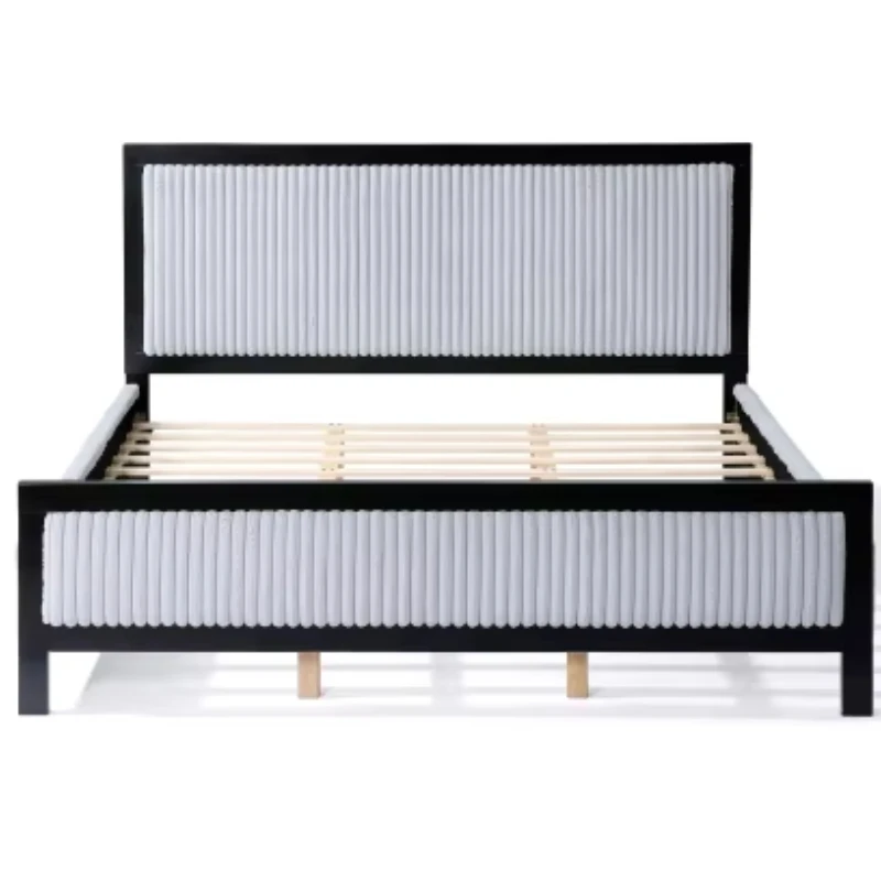 

Luxury Modern Adjustable Wooden King Bed Frame Upholstered Oak Finish Apartment Bedroom Furniture