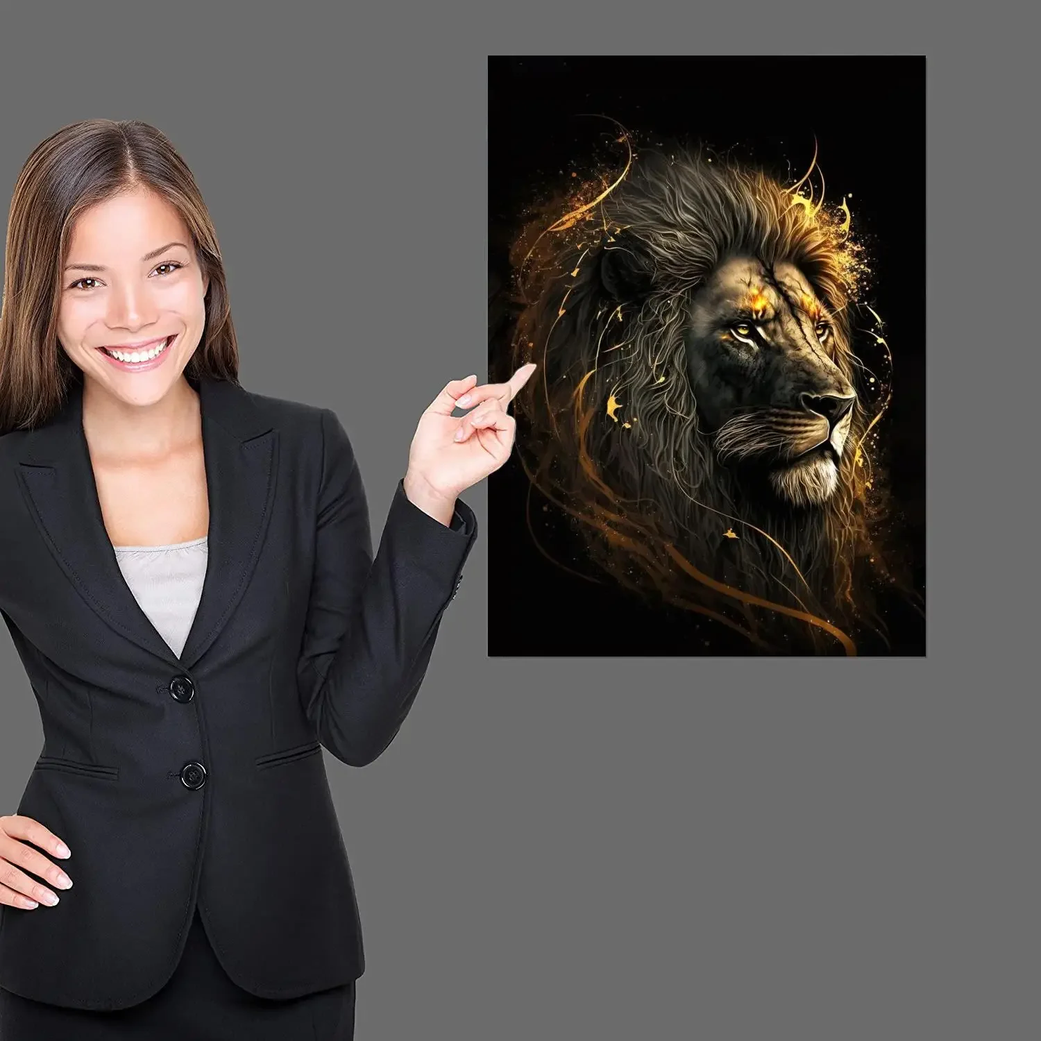 Black and Golden Light Lion Canvas Posters Modern Animal Painting Picture Wall Art for Living Room Home Decoration No Frame