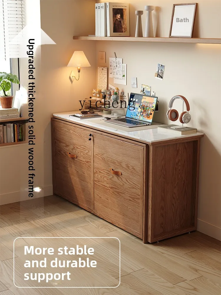 

TWR Rock Slab Solid Wood Desk Office Writing Desk Integrated Folding Invisible Bed