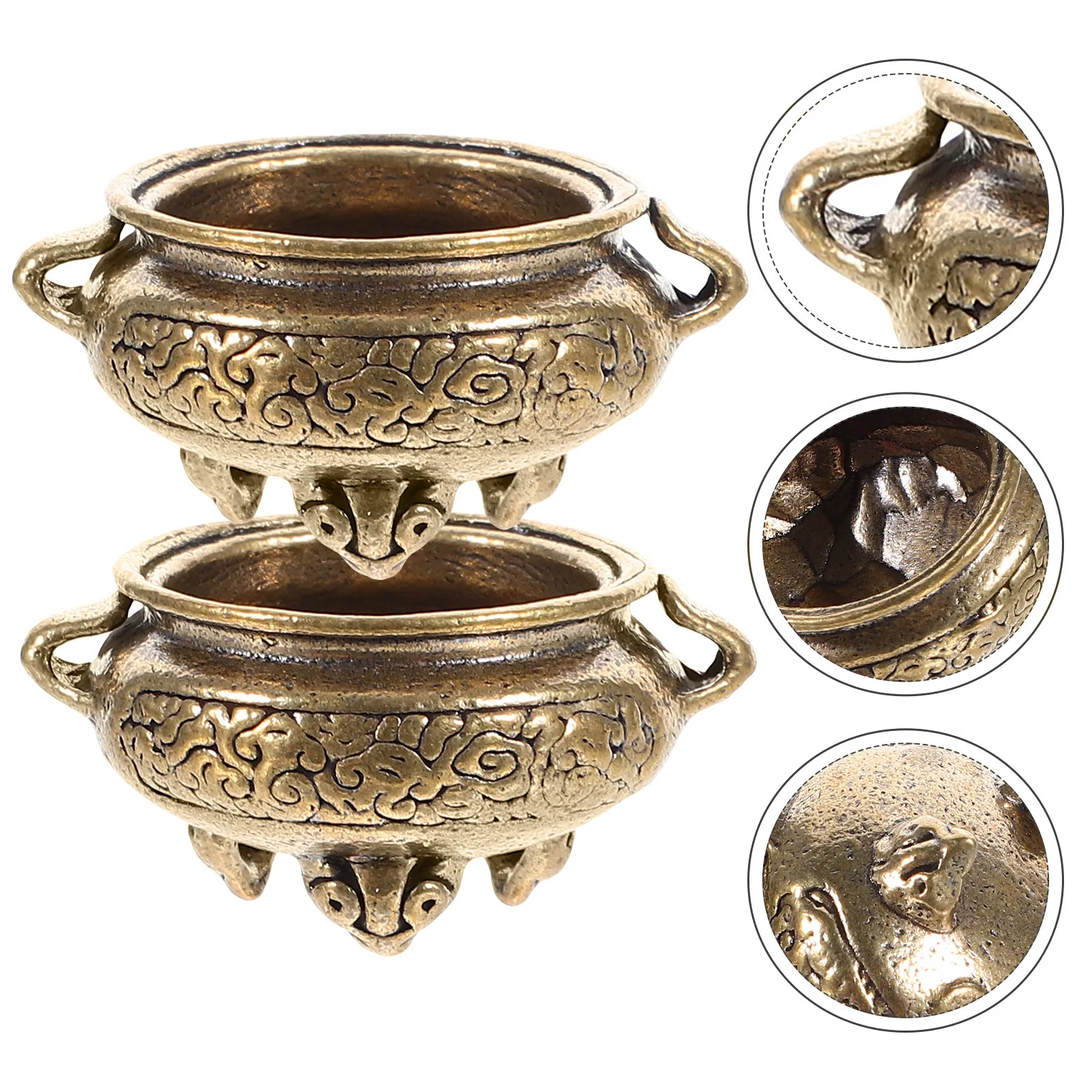 2Pcs Elegant Brass Incense Burner Compact Stable Structure Multi Functional Home Incense Holder Decorative Censer Decor