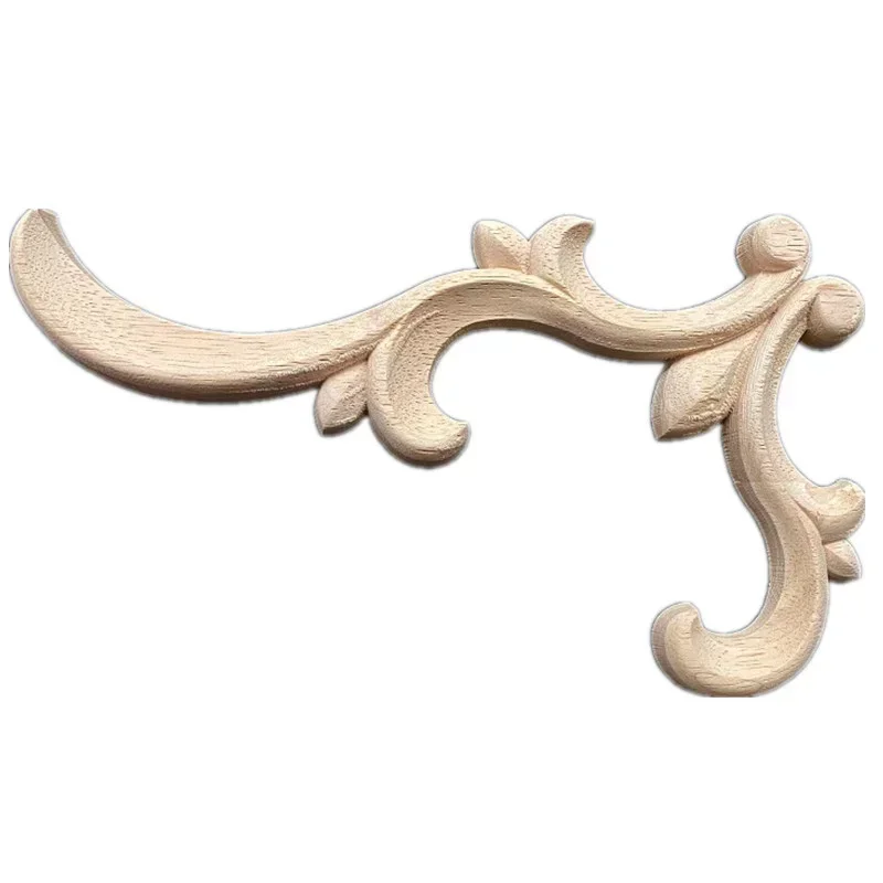 25cm Wood Carved Corner Onlay Applique Unpainted Frame Cupboard Cabinet Decal for Home Bathroom Furniture Decoration