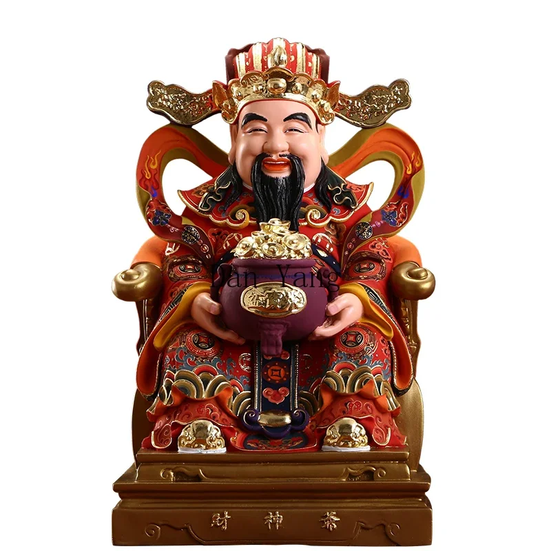 

YJ pure copper painted God of Wealth ornament home retro Buddha statue lucky god store office gift