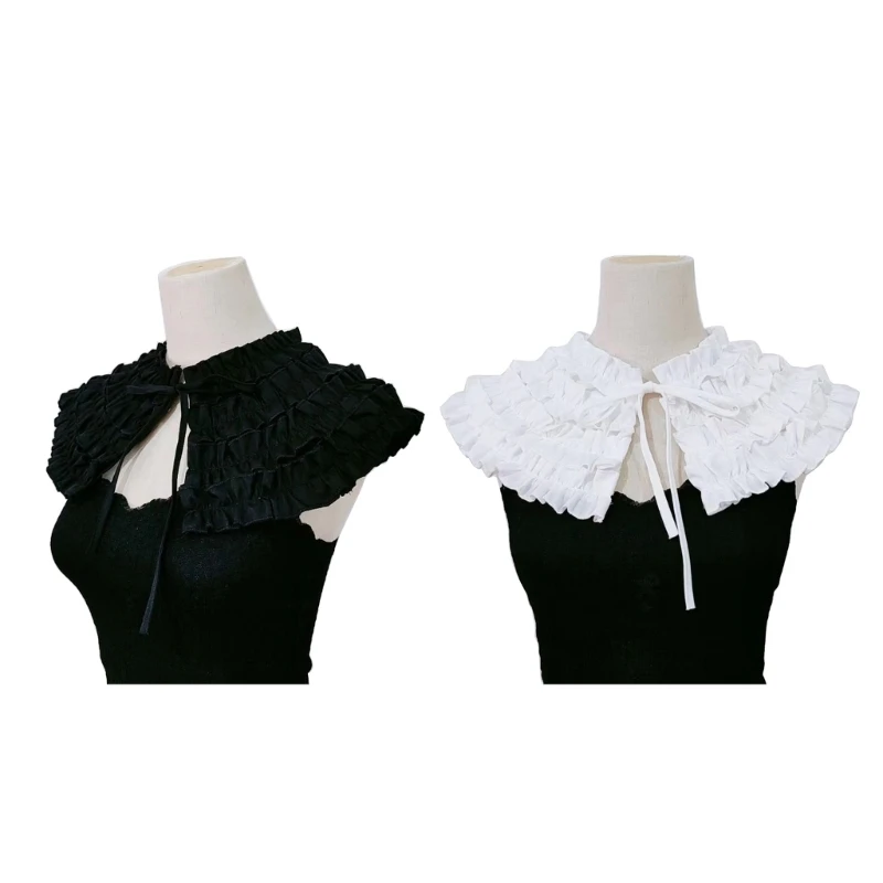 

Renaissance Decorative False Collar for Women Vintage Tiered Ruffle Shawl Scarf Ribbon Bowknot Boleros Wrap for Dresses