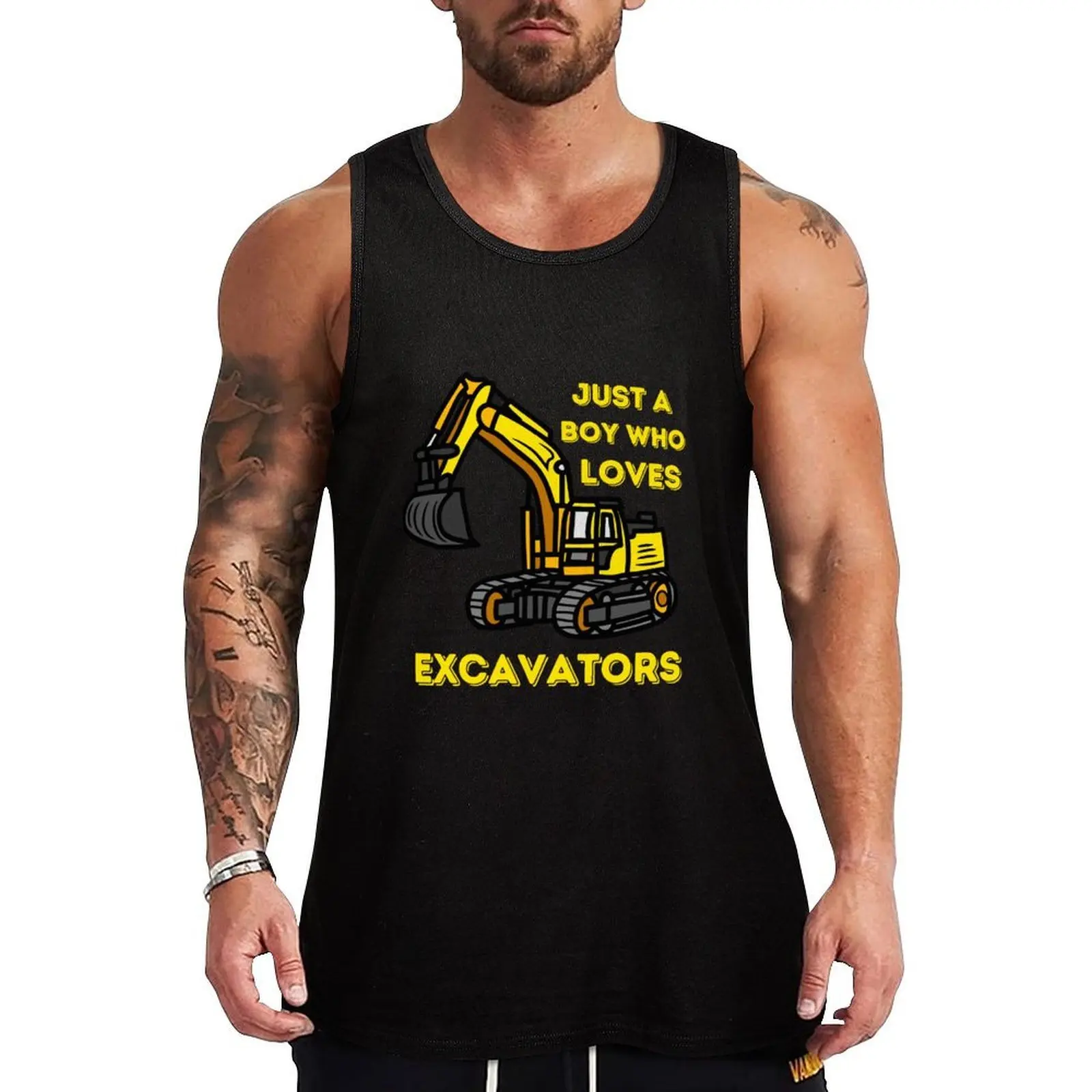 A Boy Who Loves Excavators, Construction Vehicles, Excavator, Construction Machinery Tank Top