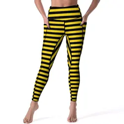 Bumble Bees Quality Leggings Yellow And Black Stripes Fitness Yoga Pants Women Push Up Elegant Leggins Stretch Sports Tights