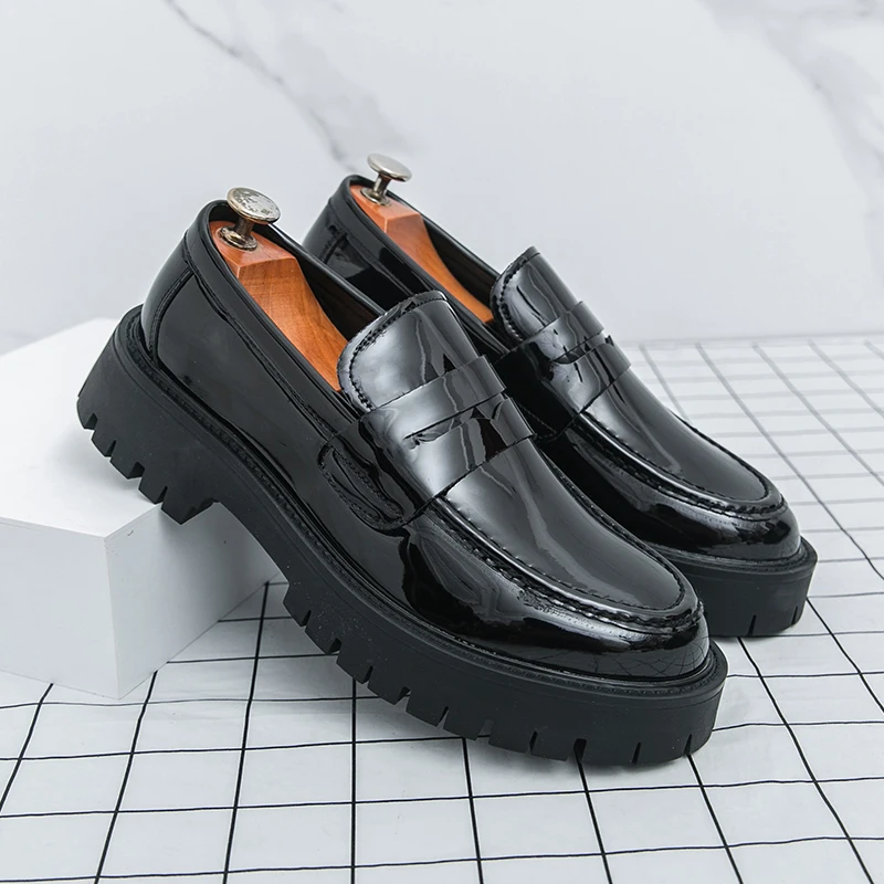 

Trend Platform Leather Shoes Men High Quality Men's Dress Shoes Fashion Platform Leather Loafers Male Wedding Party Leather Shoe