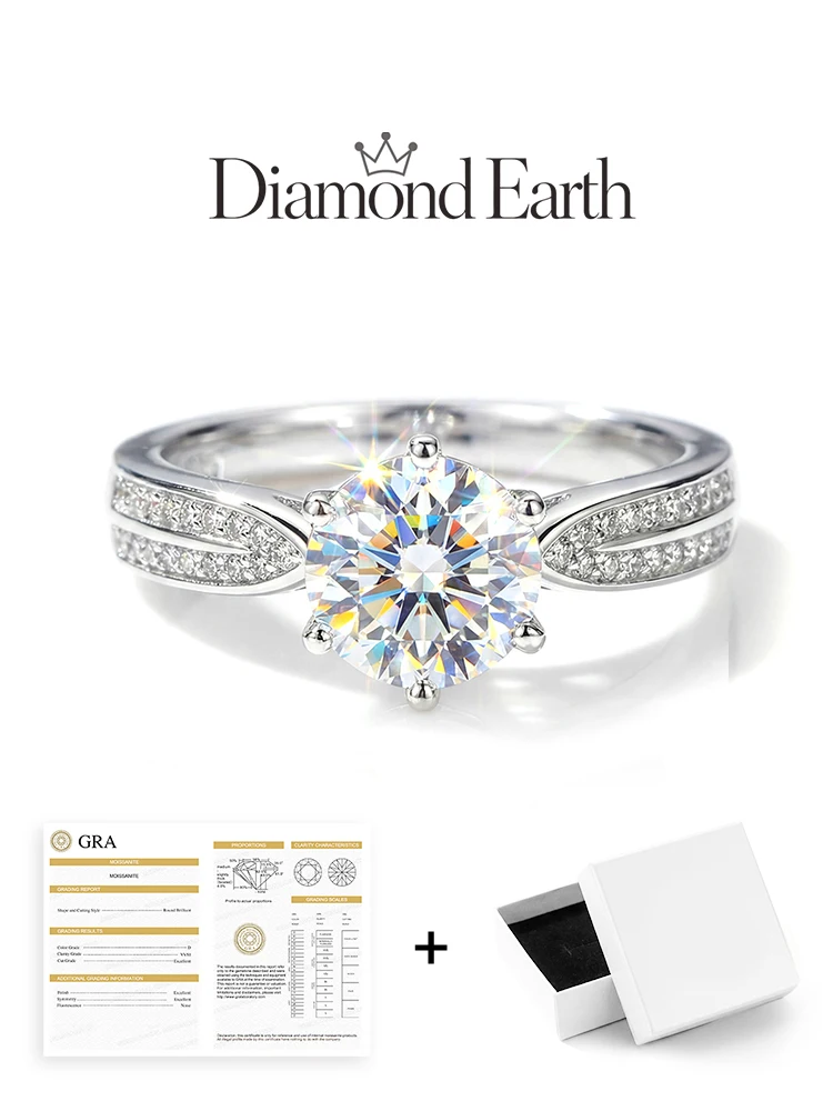 925 Sterling Silver Fashion 1CT Moissanite Diamond White Stone Engagement Ring Women's High Quality Fine Jewelry