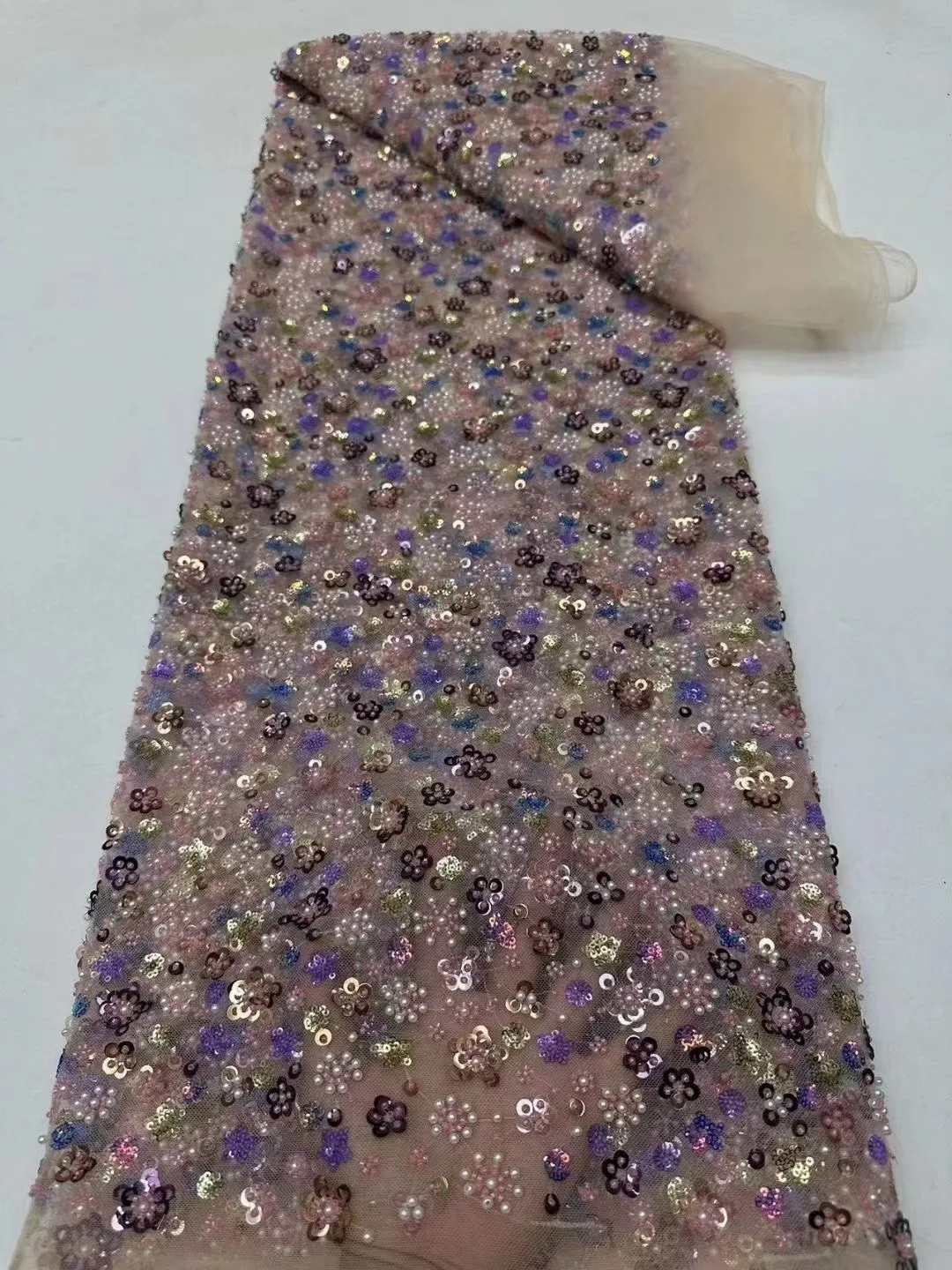 

2024 Luxury French 3D Beaded Tulle Lace Fabric High Quality African Net Lace Fabrics With Sequins Beads For Evening Dresses
