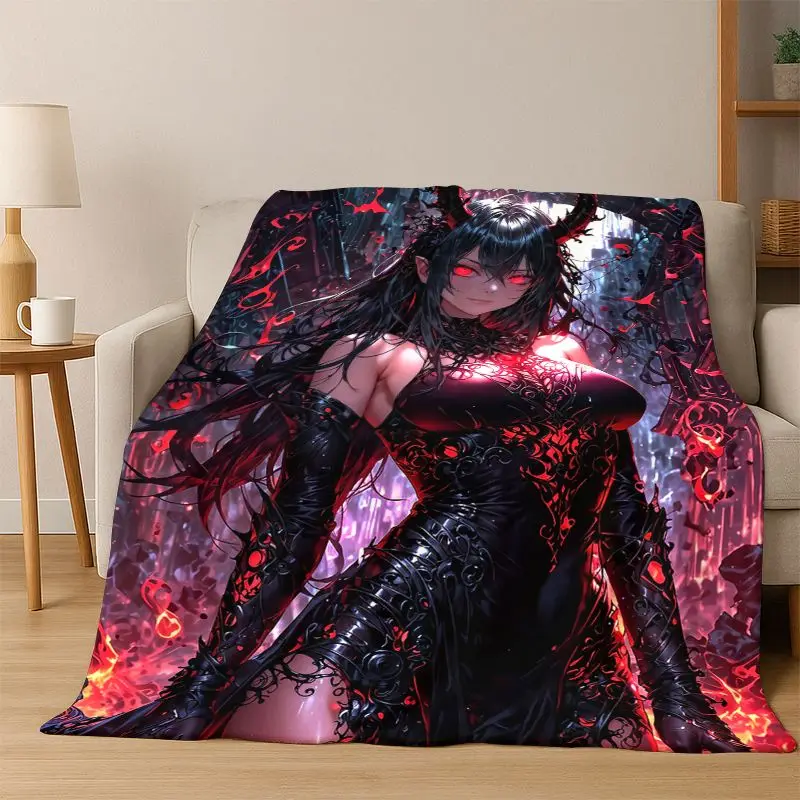 Cartoon Gothic Cute Lace Girls Anime Flannel Blanket Soft Warm Throw Blanket for Bedroom Living Room Bed Travel Camping Picnic