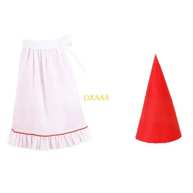 DXAA Elf Costume Felts Dwarf Hats Ruffle Half Apron Garden Gnomes Costume for Halloween