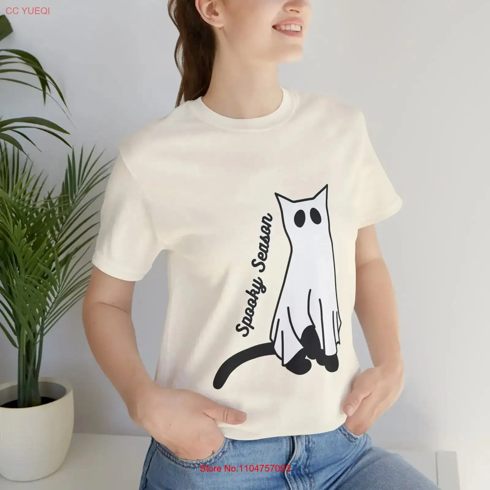 Halloween Spooky Season Cat Ghost T Shirt for Fans of Vibes vintage Washed Breathable fashion Casual designer clothes Stretched