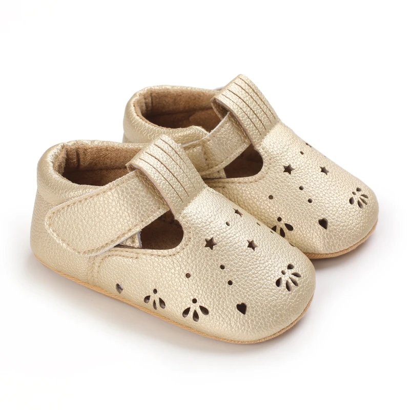 Gold Baby Shoes Girls Cute Breathable Flats Rubber Non-slip Infant Kids Walking Toddler Shoe