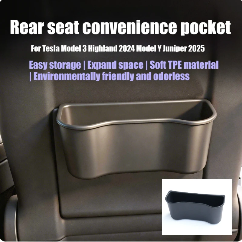 For Tesla Model 3 Y Juniper 2025 Car Set Back Storage Box TPE Tissue Box Auto Back Seat Trash Can Cup Holder Interior Accessorie