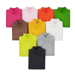 1-6 Years Autumn Winter Girls Boys High Collar T-Shirt Cotton Solid Candy Color Shirts Girls Boys Full Sleeve T-shirts