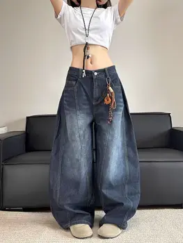 Embroidered Patchwork Straight-Leg Jeans 3 Stylish Chic Elegant Embroidered Patchwork Jeans Women Vintage Washed Draping Denim Straight Loose Fit Slimming Versatile Pants 3