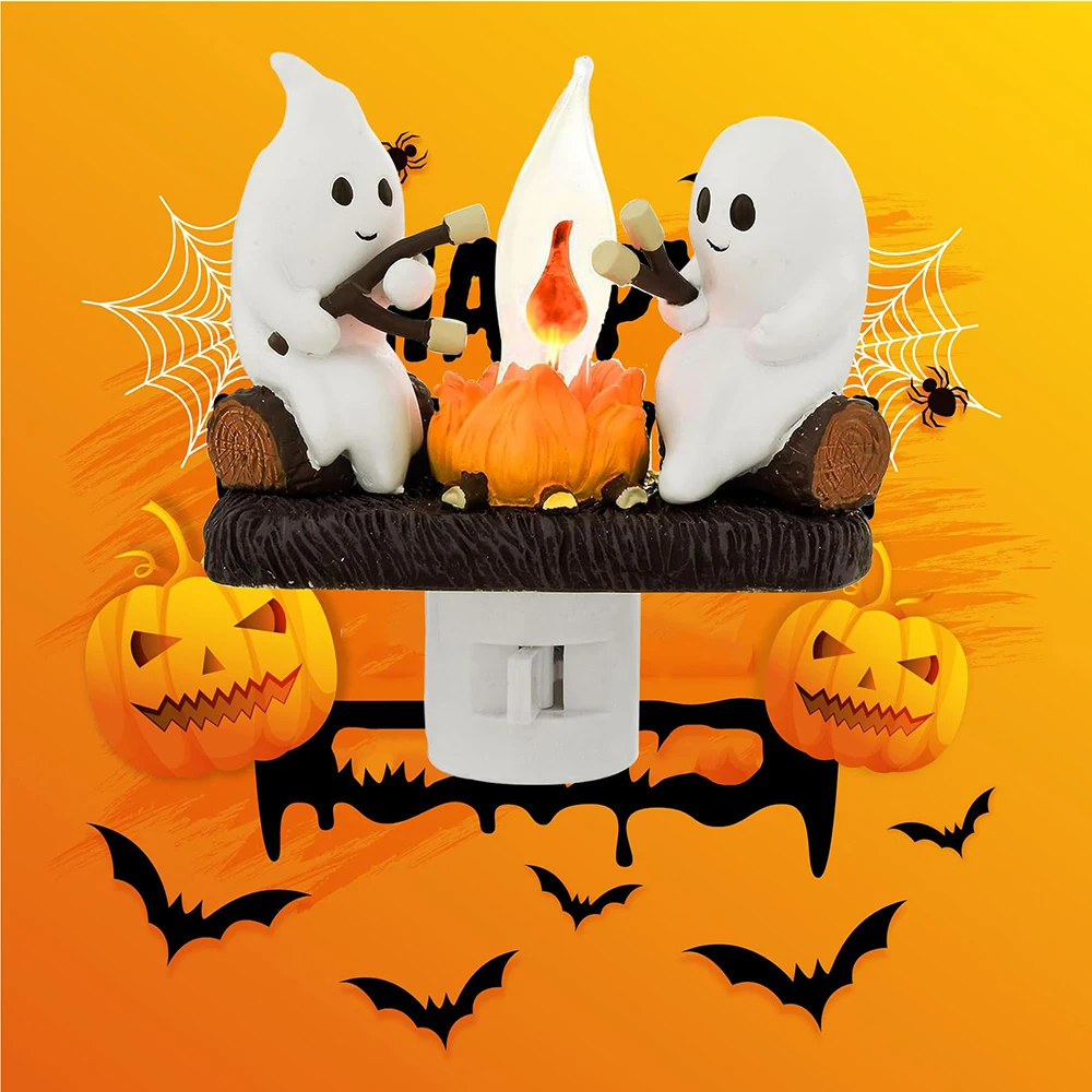 Halloween Ghost Campfire Flickering Night Light Ghosts Campfire Flicker Flame Halloween Nightlight 3D Spooky Fire Halloween Chri